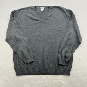 Lacoste Men's V-Neck Long-sleeves Pullover Sweater Gray Cotton Size 8